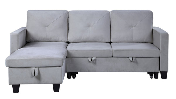 English Elm Nova Velvet Sleeper Sectional with Reversible Chaise and Hidden Storage for Living Rooms Light Gray B061S00486