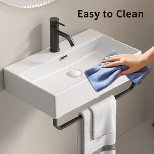 English Elm White Ceramic Wall Mount Bathroom Sink with Integrated Towel Bar for Modern Baths W3402P362446