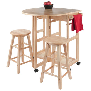 Winsome Wood Burnett 3-piece Space Saver Set - Mobile Drop Leaf Table With Hidden Stools For Compact Living Spaces Natural Solid ,Composite Wood 89332-winsome-wood
