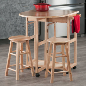 Winsome Wood Burnett 3-piece Space Saver Set - Mobile Drop Leaf Table With Hidden Stools For Compact Living Spaces Natural Solid ,Composite Wood 89332-winsome-wood