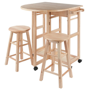 Winsome Wood Burnett 3-piece Space Saver Set - Mobile Drop Leaf Table With Hidden Stools For Compact Living Spaces Natural Solid ,Composite Wood 89332-winsome-wood