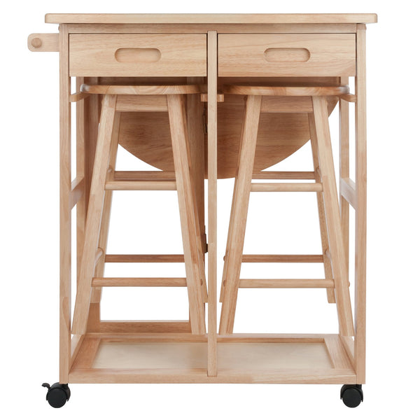 Winsome Wood Burnett 3-piece Space Saver Set - Mobile Drop Leaf Table With Hidden Stools For Compact Living Spaces Natural Solid ,Composite Wood 89332-winsome-wood