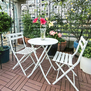 English Elm 3 Piece Outdoor Bistro Set Foldable Steel Cafe Table Chairs Powder Coated Patio White W1586P143153