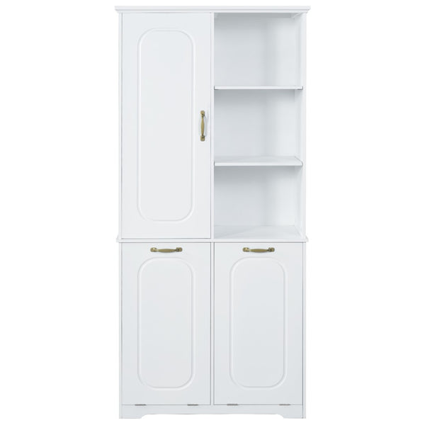 English Elm [video] Freestanding 68 Inch Tall Storage Cabinet with Tilt Out Hampers and Soft Close Door White N759S427900K