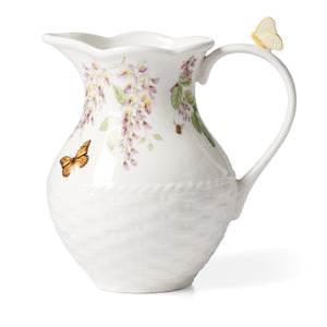 Lenox Butterfly Meadow Porcelain Pitcher with Basketweave Base and Botanical Floral Motif 893452