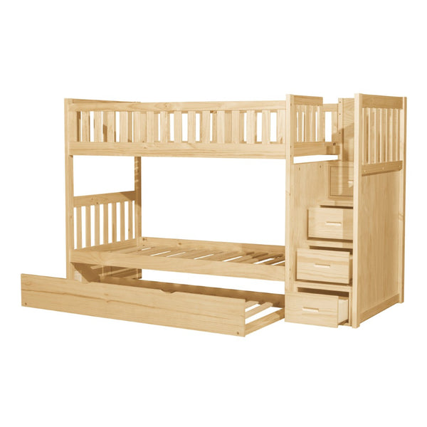 English Elm Twin Over Solid Pine Bunk Bed with Stair Drawers and Safety Guard Rails B011S02431