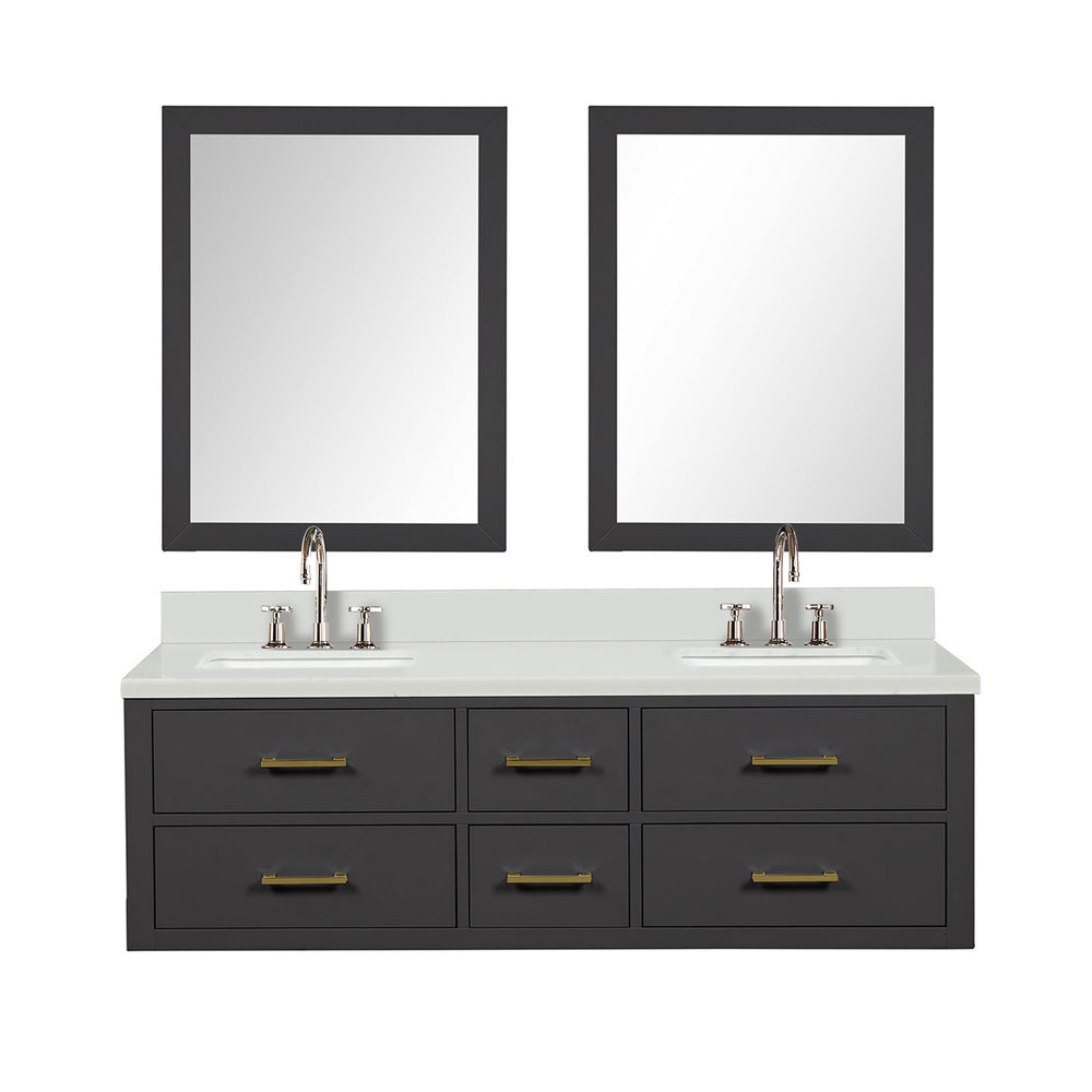 English Elm Black Double Bath Vanity Set With Cultured Marble Top, Chrome Faucets & Matching 28" Mirrors Included B2731S01826