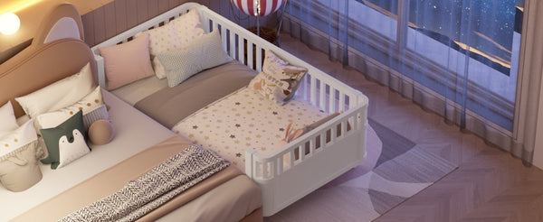 English Elm Twin Low Profile Pine Wood Kids Bed with Safety Rails and Fence Style Headboard W2593P367041