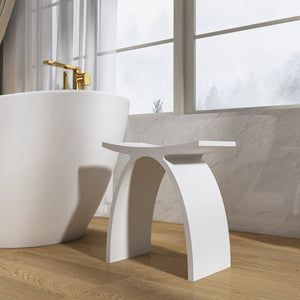 English Elm 16.5 Inch Stone Resin Arched Bath Stool Sculptural Matte Spa Grade Shower Accent W1613P501654