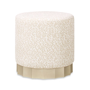 English Elm Jennifer Taylor Home - Hampton 18" Round Upholstered Ottoman – Speckled Egg Beige Chenille, Scalloped Silvery Taupe Base, Cozy Accent Seat B2719P245958