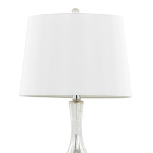 English Elm Glass Crackle Silver Table Lamp Set with Chrome Hardware and White Linen Shade Pair B202P471588