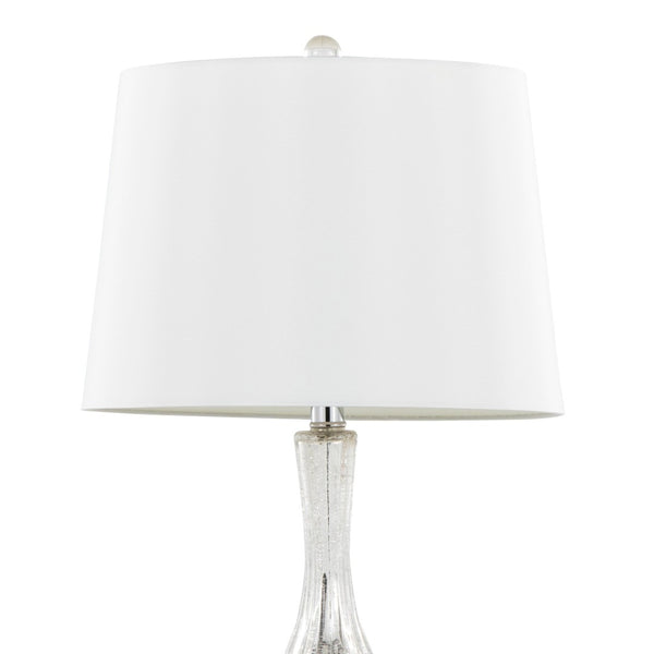 English Elm Glass Crackle Silver Table Lamp Set with Chrome Hardware and White Linen Shade Pair B202P471588