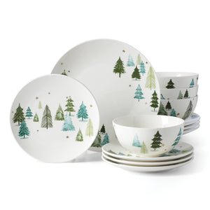 Lenox Balsam Lane Winter Forest Porcelain Dinnerware Set Service for Four 12 Piece 893565
