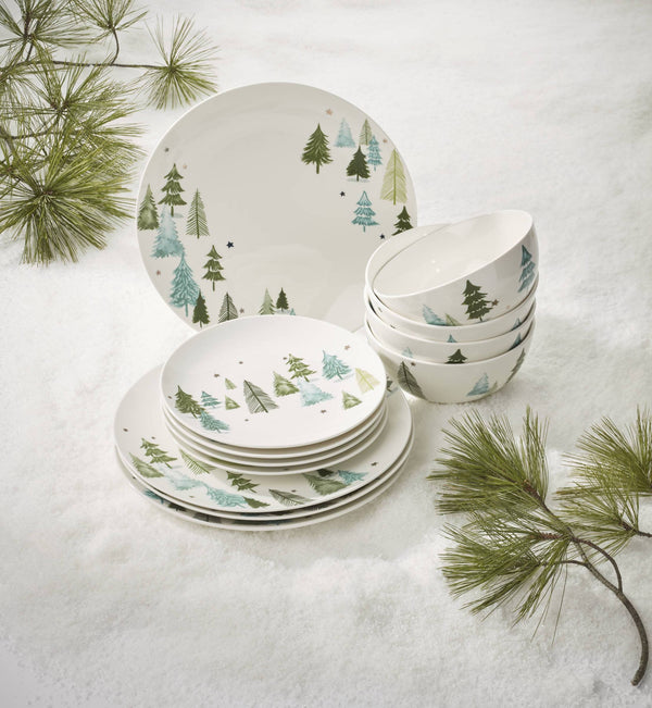 Lenox Balsam Lane Winter Forest Porcelain Dinnerware Set Service for Four 12 Piece 893565