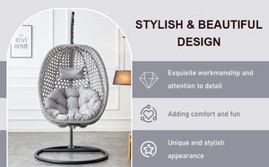 English Elm Egg Swing Chair Woven Rattan Basket Seat with Stand Cushion for Patio Bedroom W1512P498597