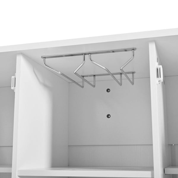 English Elm U_style Compact Kitchen Island with Drop Leaf Power Outlet Wine Rack Stemware Storage White N711P437715K