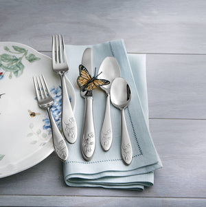 Lenox Butterfly Meadow Floral 65 Piece 18/10 Stainless Steel Flatware Set for 12 893674