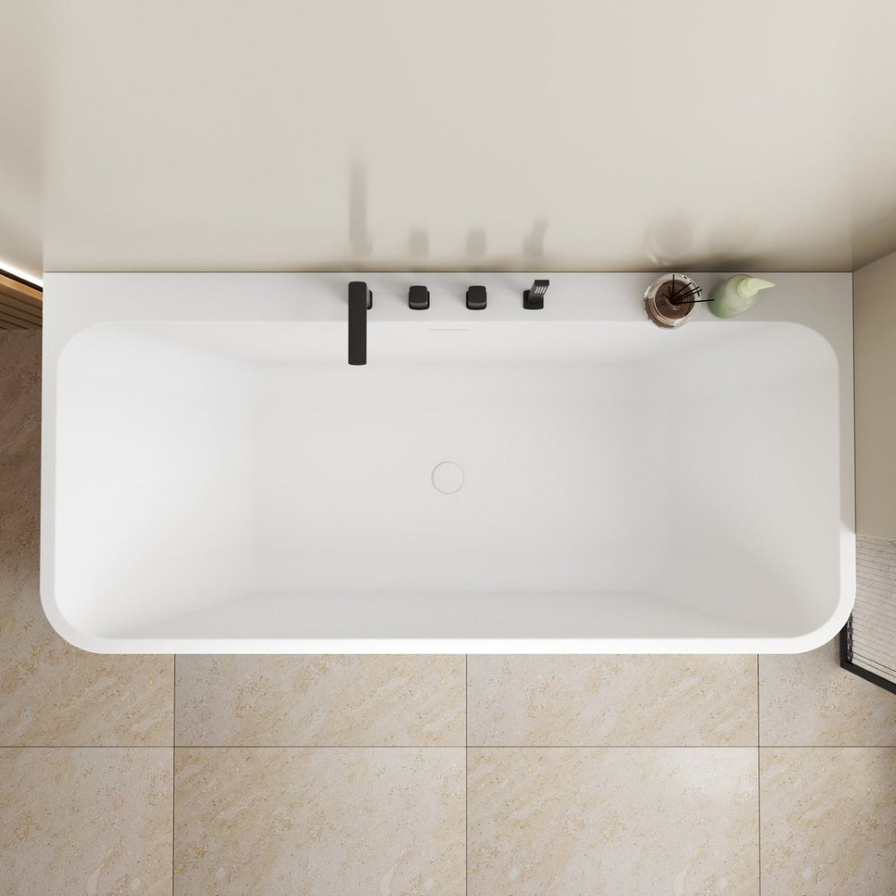 English Elm 63 Inch Freestanding Stone Resin Soaking Tub Oval Matte White Spa Bathroom W3034P280349