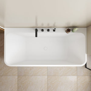 English Elm 63 Inch Freestanding Stone Resin Soaking Tub Oval Matte White Spa Bathroom W3034P280349