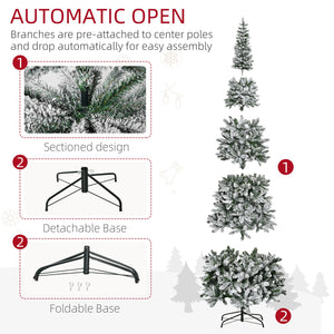 English Elm Homcom 9Ft Slim Snow-Flocked Pine Christmas Tree With Realistic Branches & Easy Setup For Tight Spaces W2225P229295