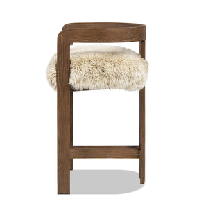 English Elm Millwick Sheepskin Fur Counter Stool Solid Ash Wood Frame Farmhouse Kitchen Seating B2719P479033