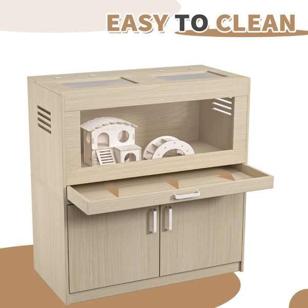English Elm Guinea Pig Solid Wood Habitat with Acrylic View Panel and Built in Storage Cabinet W1850P168639