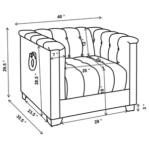 English Elm Hailey Pearl White 3-Piece Tuxedo Arms Living Room Set with Chrome Doorknocker Handles, Mid-Century Flair B062S01158