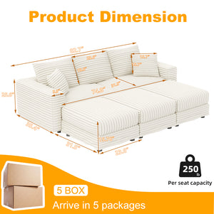 English Elm 82.7" Plush Corduroy 3-Seat Sofa - Cloud-Like Comfort With Versatile Ottomans For Living Spaces W1885S00156