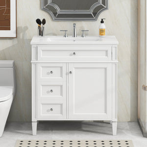English Elm 30'' Modern Bathroom Vanity With Ceramic Sink, Soft-Close Drawers & Elegant Storage Solutions N710P206904K