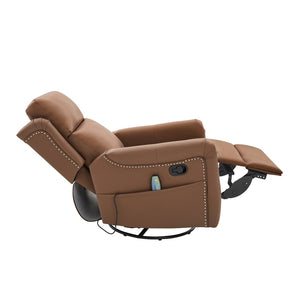 English Elm Modern Swivel Rocker Recliner Pu Leather Chair with Massage Heat and Storage Pocket Brown N763P399629D