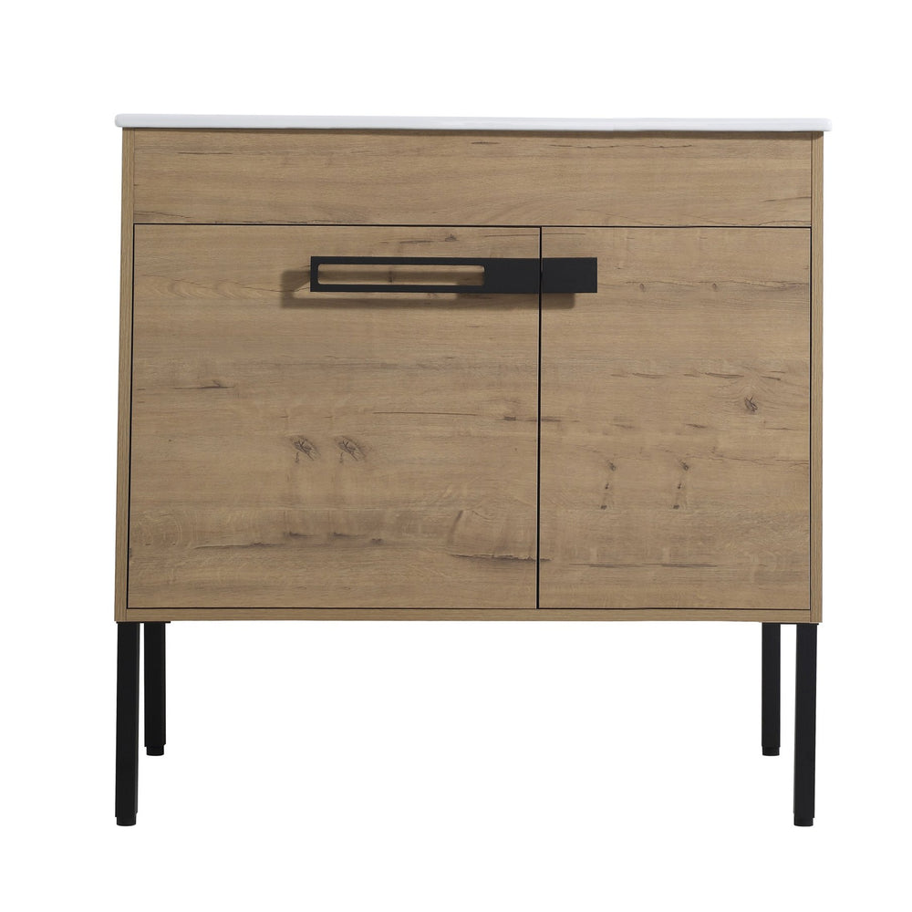 English Elm 36 Dual-Function Bathroom Vanity 36" Freestanding or Wall-Mount Cabinet, Eco Plywood, Shelf, Feet W999123987