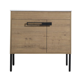 English Elm 36 Dual-Function Bathroom Vanity 36" Freestanding or Wall-Mount Cabinet, Eco Plywood, Shelf, Feet W999123987