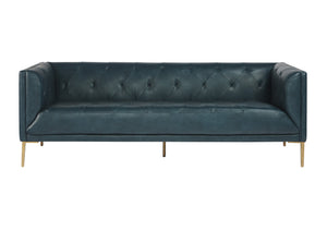 Sunpan Westin Sofa - Timeless Elegance with Diamond Tufting and Antique Brass Feet for Stylish Living Spaces Vintage Peacock Leather
