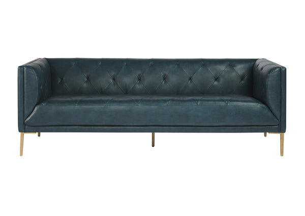 Sunpan Westin Sofa - Timeless Elegance with Diamond Tufting and Antique Brass Feet for Stylish Living Spaces Vintage Peacock Leather