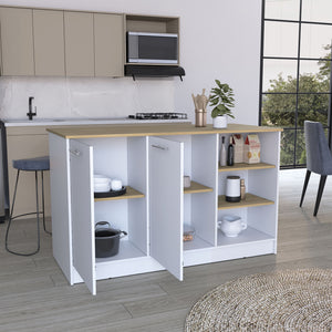 English Elm Ginger Kitchen Island With Open Shelves And Cabinets - Perfect For Meal Prep And Stylish Dining Space B070S00310