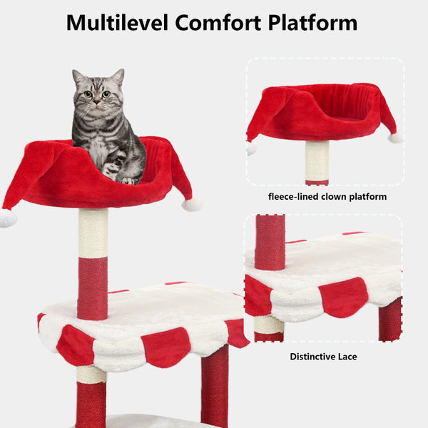 English Elm Cat Tree Four Level Circus Sisal Climbing Tower Plush Perch for Playful Kittens W243P451496
