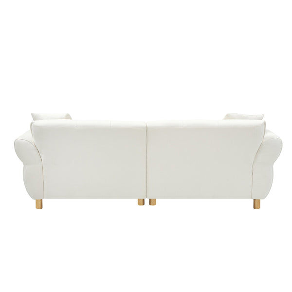 English Elm 93.70 Plush Teddy Sofa with Solid Wood Legs, 3-Seater Comfortable Sponge Cushions & Two Pillows Beige W3356S00025