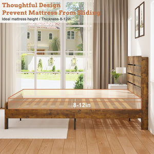 English Elm King Platform Bed with Led Headboard Charging Station and Under Storage Rustic Brown W1550P366934
