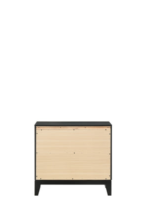 English Elm Haiden Weathered nightstand with silver trim, two dovetail drawers, smooth glides, elegant storage enhancement Black 31 L x 20 W x 26 H B2726P261896