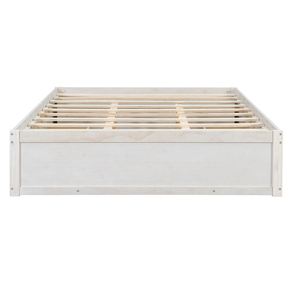 English Elm Queen Platform Storage Bed with Hydraulic Lift Footboard and Four Drawers Antique Finish White LP000139AAK