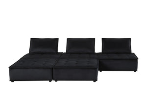 English Elm Aveline Tufted Velvet Modular Sectional with Ottoman Five Piece Living Room Sofa Set Black B2749S00026
