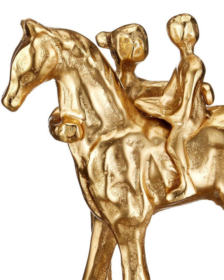 Currey & Company Dujardin Equestrian Sculpture - Heartwarming Cast Aluminum Art With Gold Finish For Elegant Decor Gold Cast Aluminum 1200-1033-currey-company