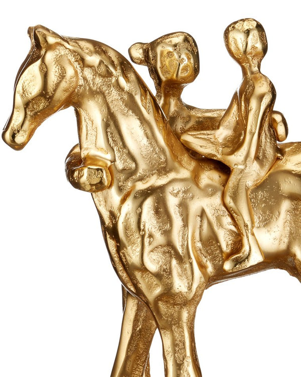 Currey & Company Dujardin Equestrian Sculpture - Heartwarming Cast Aluminum Art With Gold Finish For Elegant Decor Gold Cast Aluminum 1200-1033-currey-company