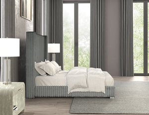 English Elm Gray Contemporary Queen Bed with Fur Chenille Upholstery, Mattress-Ready, Engineered Wood Frame Gray 80 L x 60 W x 9 H B2741P320863