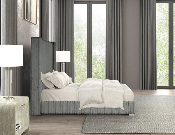 English Elm Gray Contemporary Queen Bed with Fur Chenille Upholstery, Mattress-Ready, Engineered Wood Frame Gray 80 L x 60 W x 9 H B2741P320863