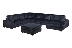 English Elm Contemporary 7 Piece Modular U Shaped Sectional Sofa in Plush Black Corduroy with Usb Port B011S02236