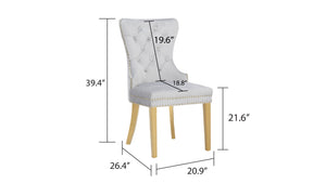 English Elm Simba Velvet Tufted Dining Chairs Light Gray with Gold Legs, Quilted Back & Lion Head Ring Accent 659436316324