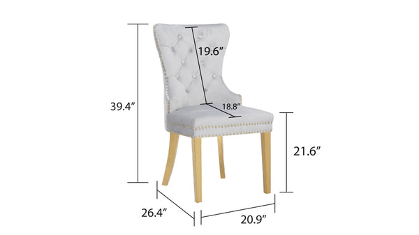 English Elm Simba Velvet Tufted Dining Chairs Light Gray with Gold Legs, Quilted Back & Lion Head Ring Accent 659436316324