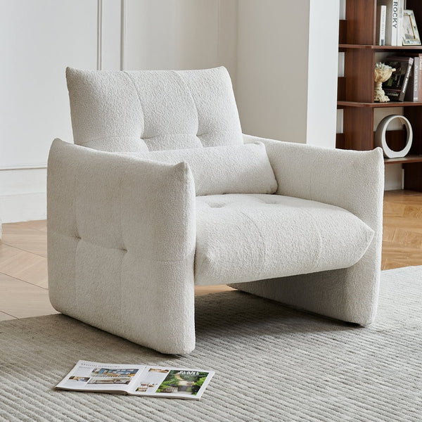 English Elm Ergonomic Tufted Velvet Accent Chair Solid Wood Frame with Lumbar Support Compact Seating Beige W1765P366978