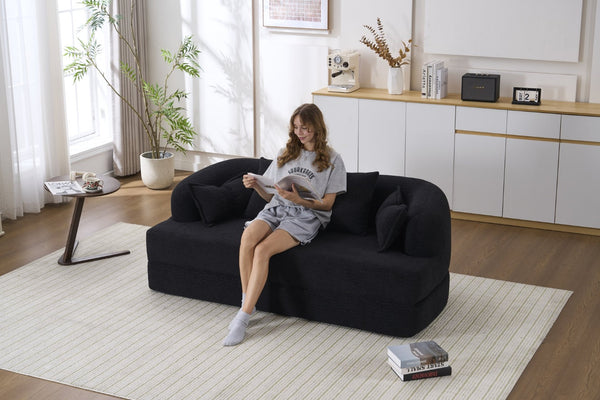 English Elm (old Sku W2231p392100) Chenille Sleeper Sofa Foldable Convertible Loveseat with Four Pillows Black W2231P466738